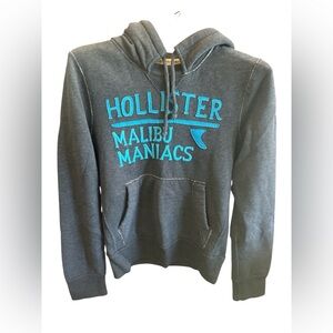 Hollister Women’s Charcoal Gray Surf Hoodie with Teal Logo Women’s Size Small